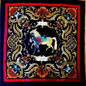 Hermes Scarf 90 "Cheval Turc" Turk Black, Gold, Red 100% Silk Scarf 35" Vintage
